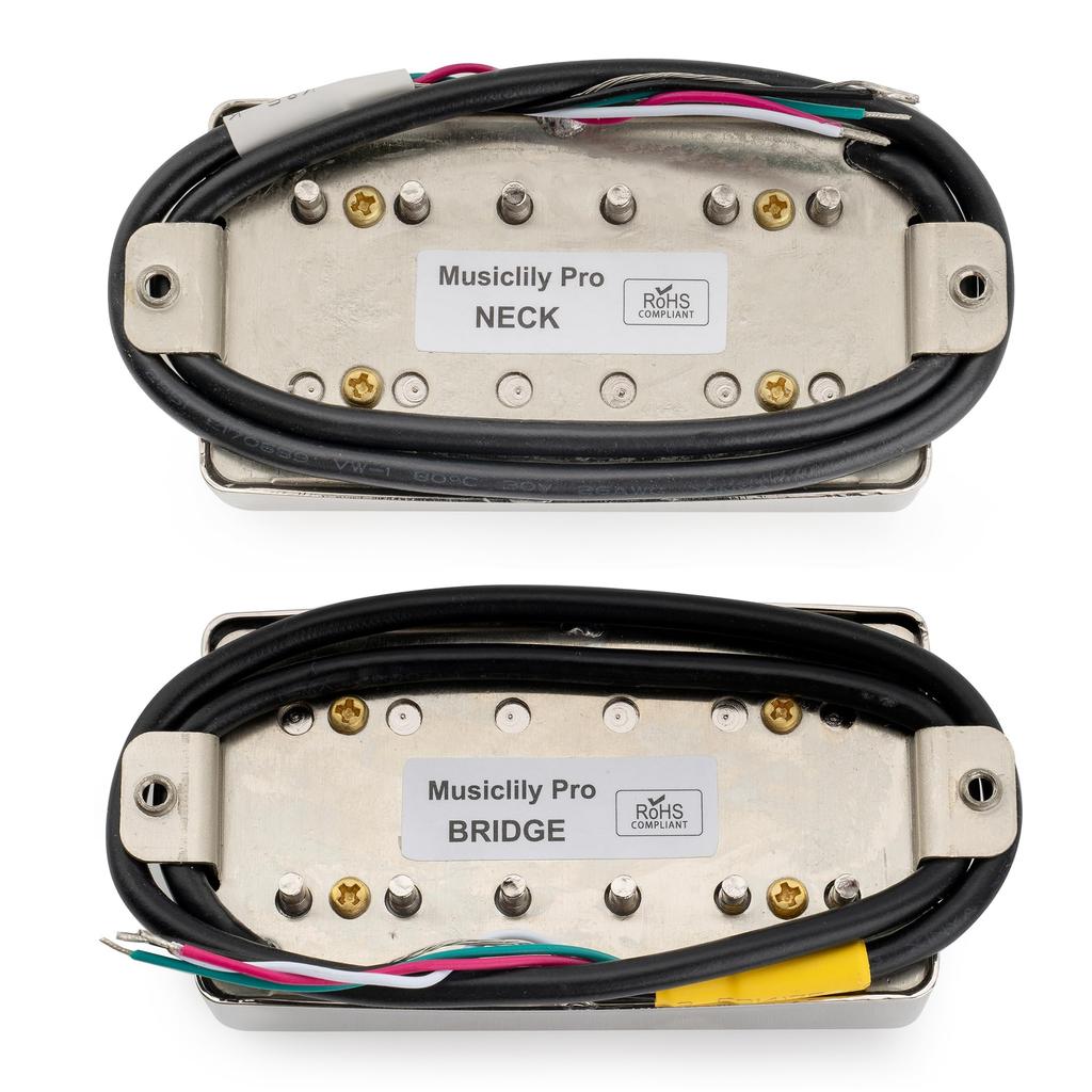 Musiclily Pro Alnico 5 Covered Humbucker Neck and Bridge Nickel for LP Electric Guitars LP-CMHA Pickups, Set, 7.5K/16K