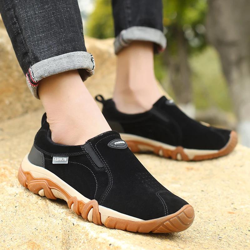 Fashion Men's Casual Sneakers Fashion Leather Breathable Outdoor Hiking Shoes Men Non-Slip Trekking Shoes Mens Moccasins Zapatos Hombre