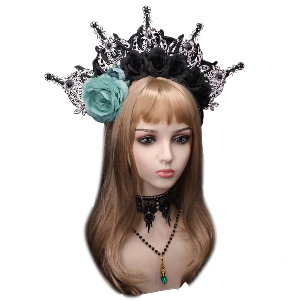 DIY Flower Spiked Crown Hair Hoop Vintage Pageant Hair Accessories for Baroque Wedding Headband Bridal Photo Props