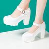 9cm 11cm Small Size 32-43 Elegant Shallow Soft Leather Shoes Platform Pumps 2025 Spring Block High Heels Shoes Dress Party Model