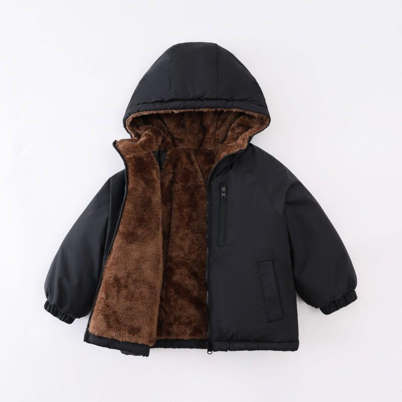 Kids Thick Cotton Padded Jacket With Hood Solid Color Warm Outerwear Toddlers Boys Girls Winter