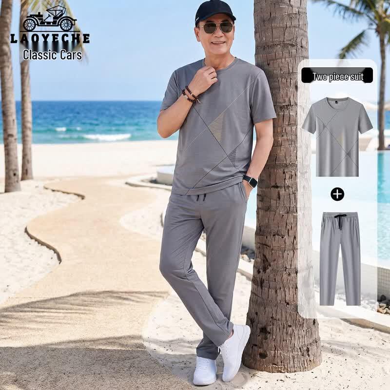 LAOYECHE Men s Casual Round Neck Short Sleeve T-Shirt & Shorts Set 170