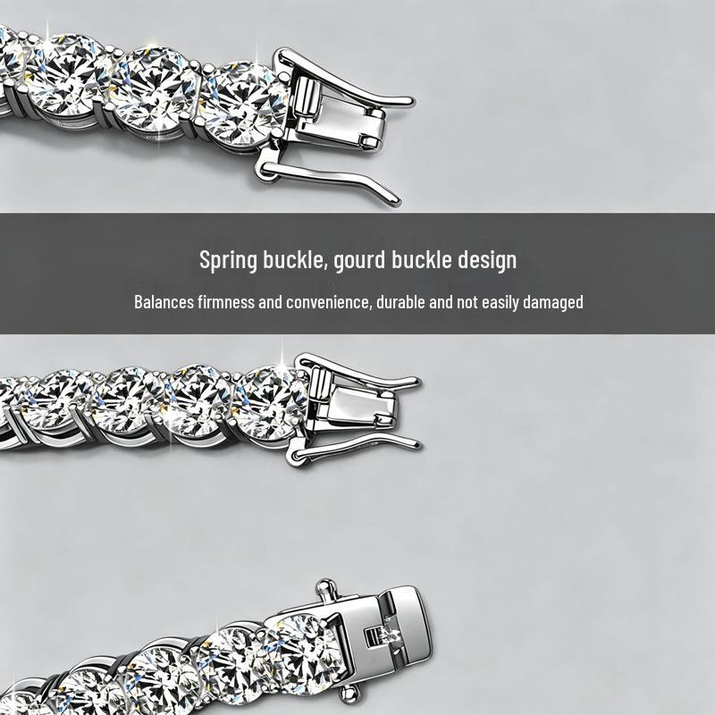 Moissanite Inlaid Sterling Silver Tennis Bracelet - Hip Hop Light Luxury Style