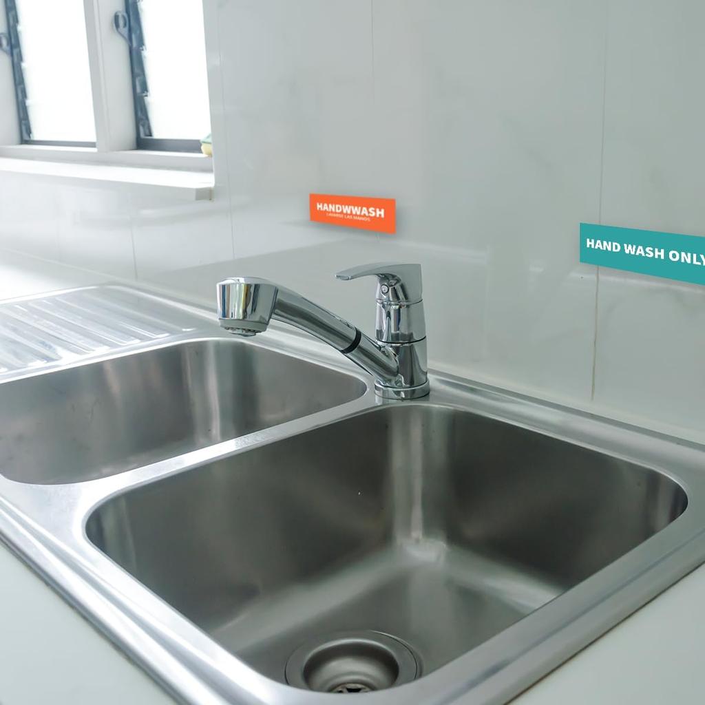 Pack 6 Pcs Hand Wash Stickers for Restaurant Commercial Kitchen Food Truck Bussing Station Wash Station Must Haves Removable Decals Waterproof