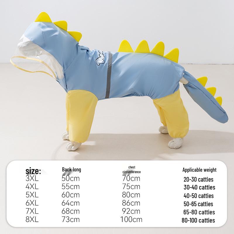 Golden Retriever 3D Dinosaurier Vierbeiniger Regenmantel für Mittelgroße bis Große Hunde - Wasserdicht mit Schwanzabdeckung