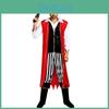 Unisex Woolen Pirate Stage Costume For Halloween Parties With Red Cloak Design