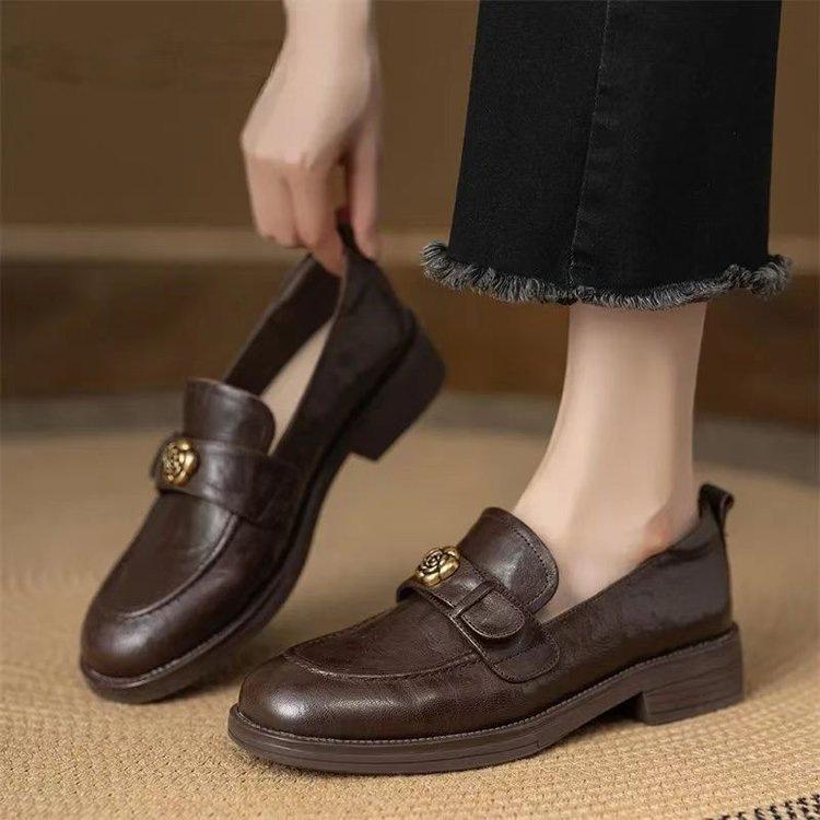 Retro Small Leather Shoes Camellia Spring New British Style Light Mouth Single Shoes