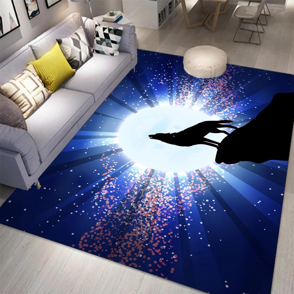 Wolf Carpet Bohemian Mandala Flower Area Rug for Living Room Bathroom Laundry Room Decor Wild Animal Doormat Non-Slip Floor Mat