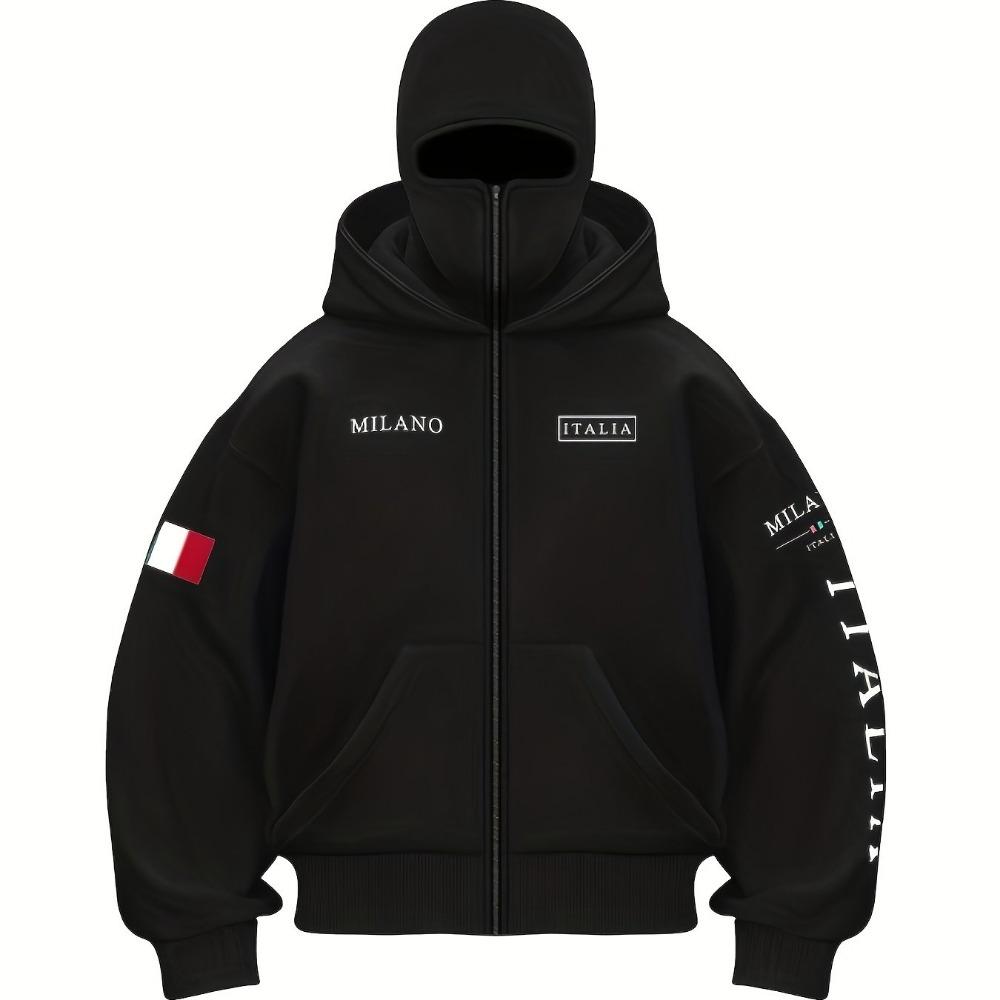

Свитшот с двойным капюшоном в стиле Y2K Осень/зима Худи-пуловер Зимняя куртка на молнии с двусторонней молнией Свитшот с капюшоном с принтом MILAN XXXL чёрный
