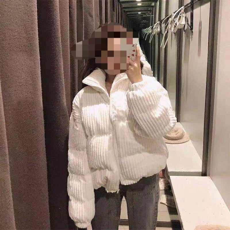Women's Short Korean Style Corduroy Cotton Puffer Jacket - Loose, Thickened Winter Outerwear, Petite Trendy Design