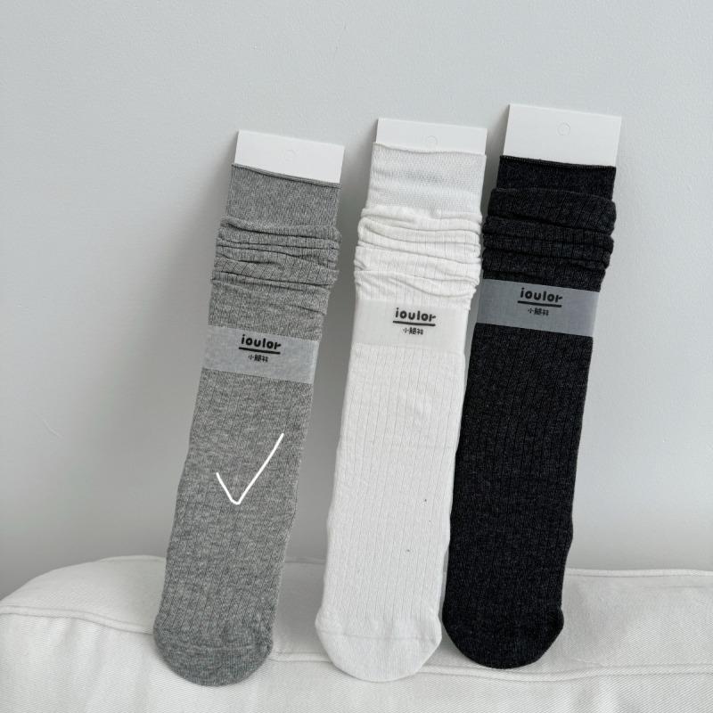 Spring and Summer Vertical Striped Boneless Calf Socks for Women, Cotton Sweat-absorbing Solid Color Long Stockings