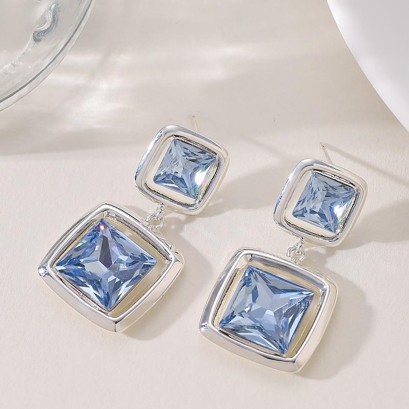 Geometric Glass Crystal Stud Earrings Women Minimalist Chic Statement Jewelry Silver-Plated Copper Post 2025 Fashion