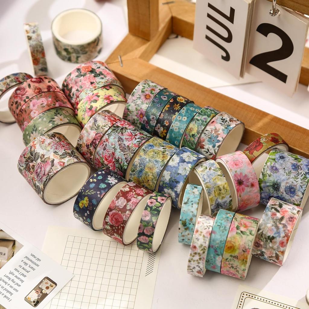 Set di Washi Tape Floreali - 15 Rotoli Fiori Arti Nastri Adesivi Fiori del Giardino Adesivi Decorativi Set di Masking Tape per Artigianato