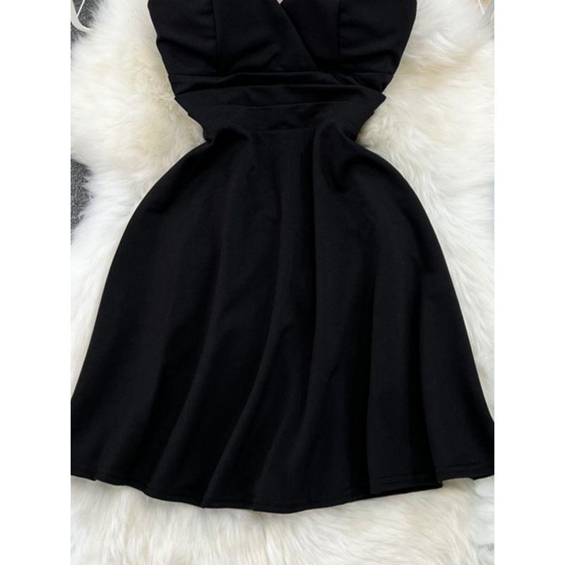 Pure Color High Waist Slip Dress Slim Fit Backless V-neck Tube Top