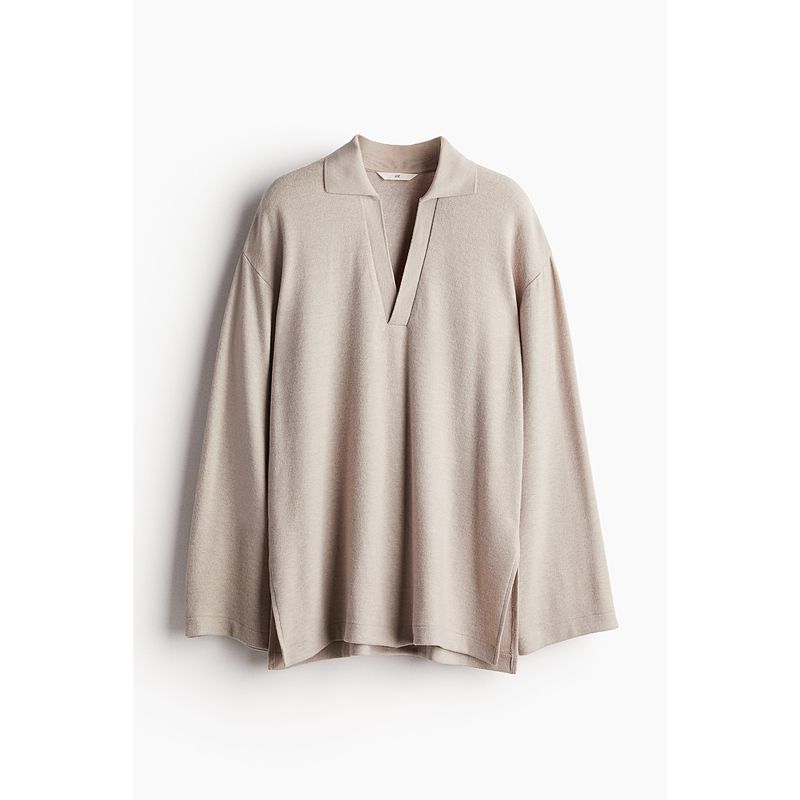 

HM Women s T-shirt Autumn Soft Loose Lapels Straight-leg Comfort and Casual Long Sleeves Tops 1261600 Light Beige 160/88(S)