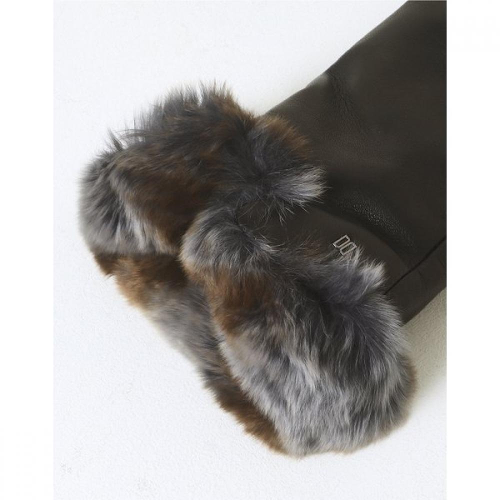 Daks Black Lambskin Rex Fur Trim Touchscreen Gloves