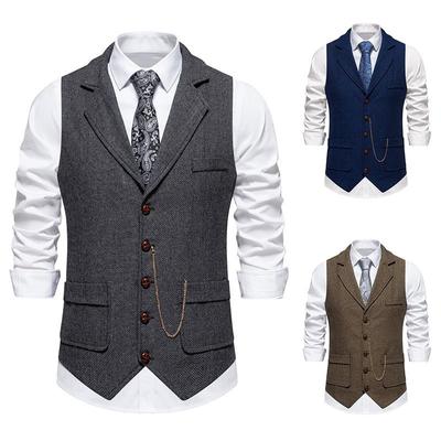 Herren Vier Jahreszeiten Einfarbig Vintage Anzugkragen Weste Einreiher Slim Top