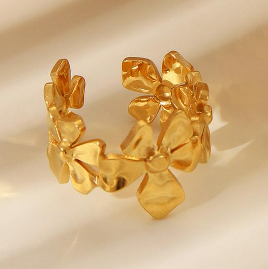 Elegant 18k Gold-Plated Stainless Steel Open Ring with Unique Korean Design