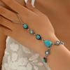 Vintage Ethnic Summer Bohemian Design Bracelet for Women Trendy Oval Cracked Imitation Turquoise Chain Ring Party Jewelry