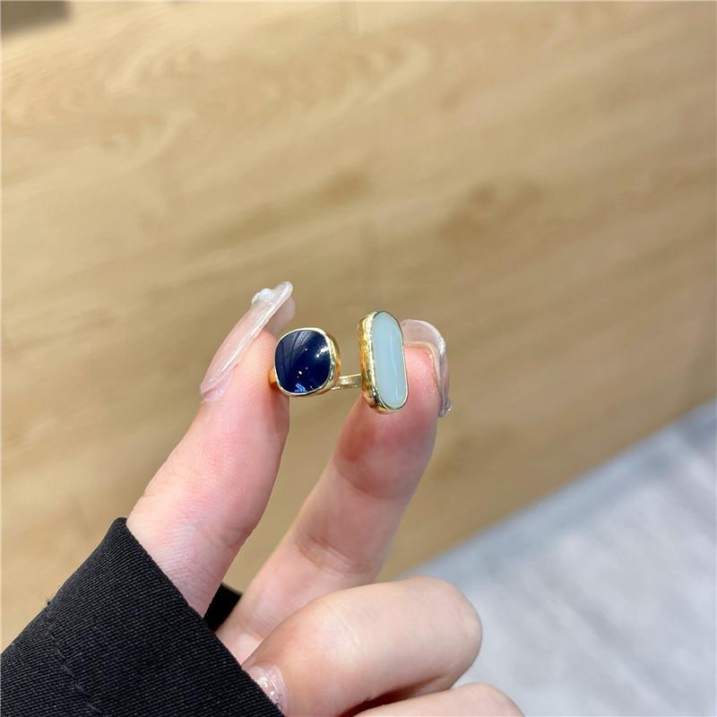 Bague Ouverte Bleue Bague Simple Bague de Mode Féminine Bague Style Froid Couleur Émail Rouge Net Bijou de Main