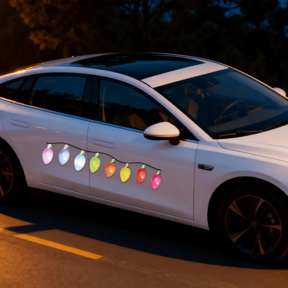 1 Set Christmas Car Body Decoration Reflective Bulb Light Shaped Magnets Stickers Magnetic Wires Ornaments for Home Auto Decor