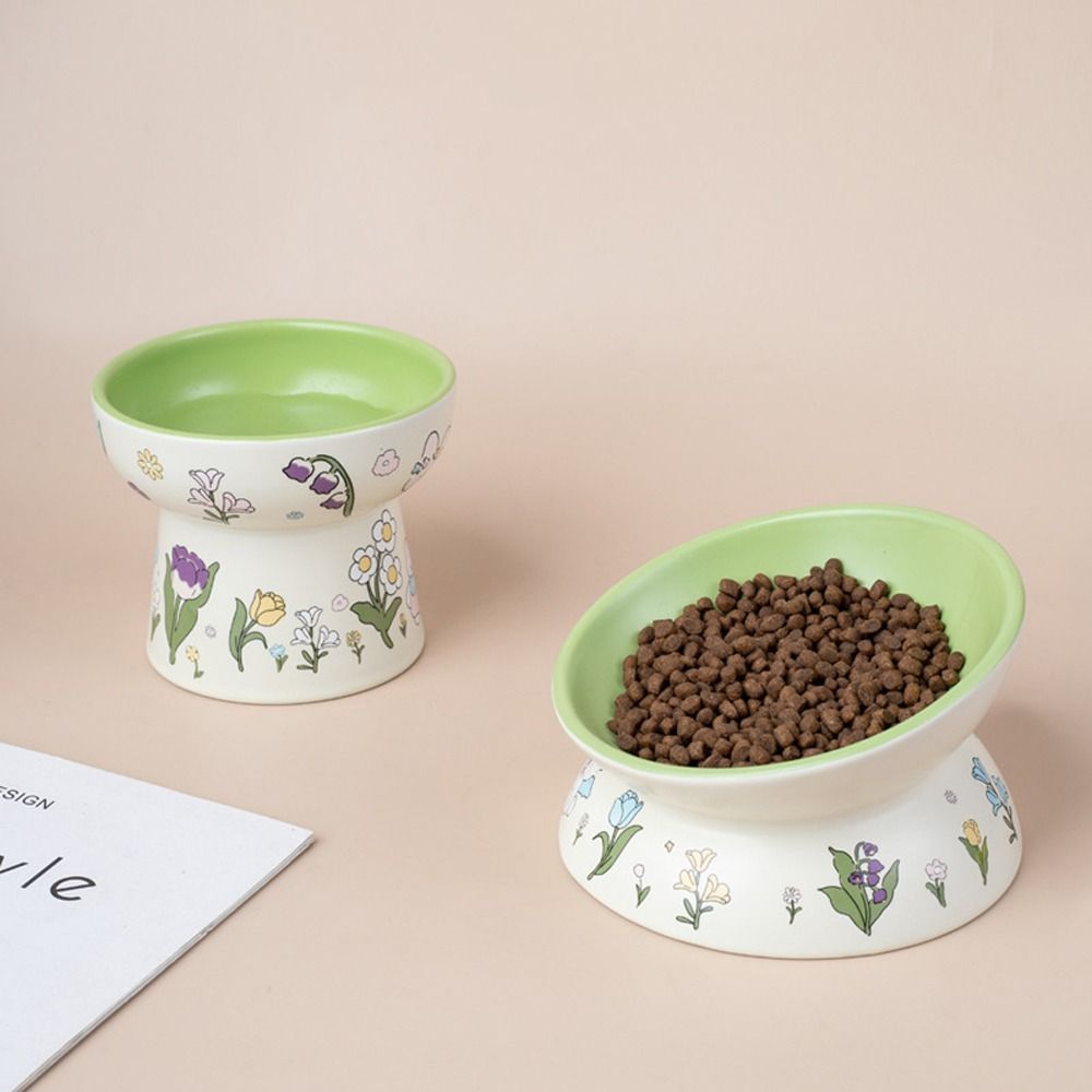 Non-Slip Ceramic Cat Bowl Diagonal High Foot Drinking Bowl  Cervical Vertebra Protection