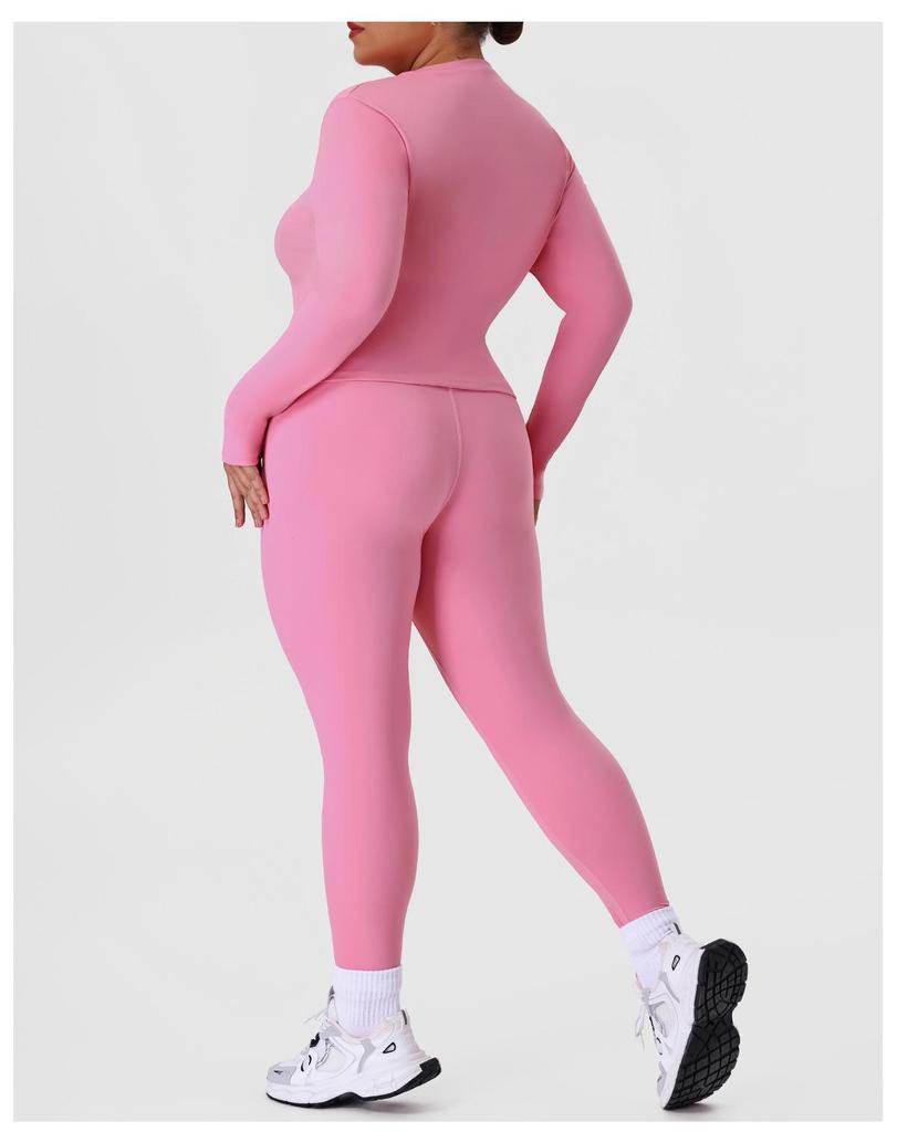 Plus Size Yoga & Running Set: Long Sleeve Top & Tight Pants for Women