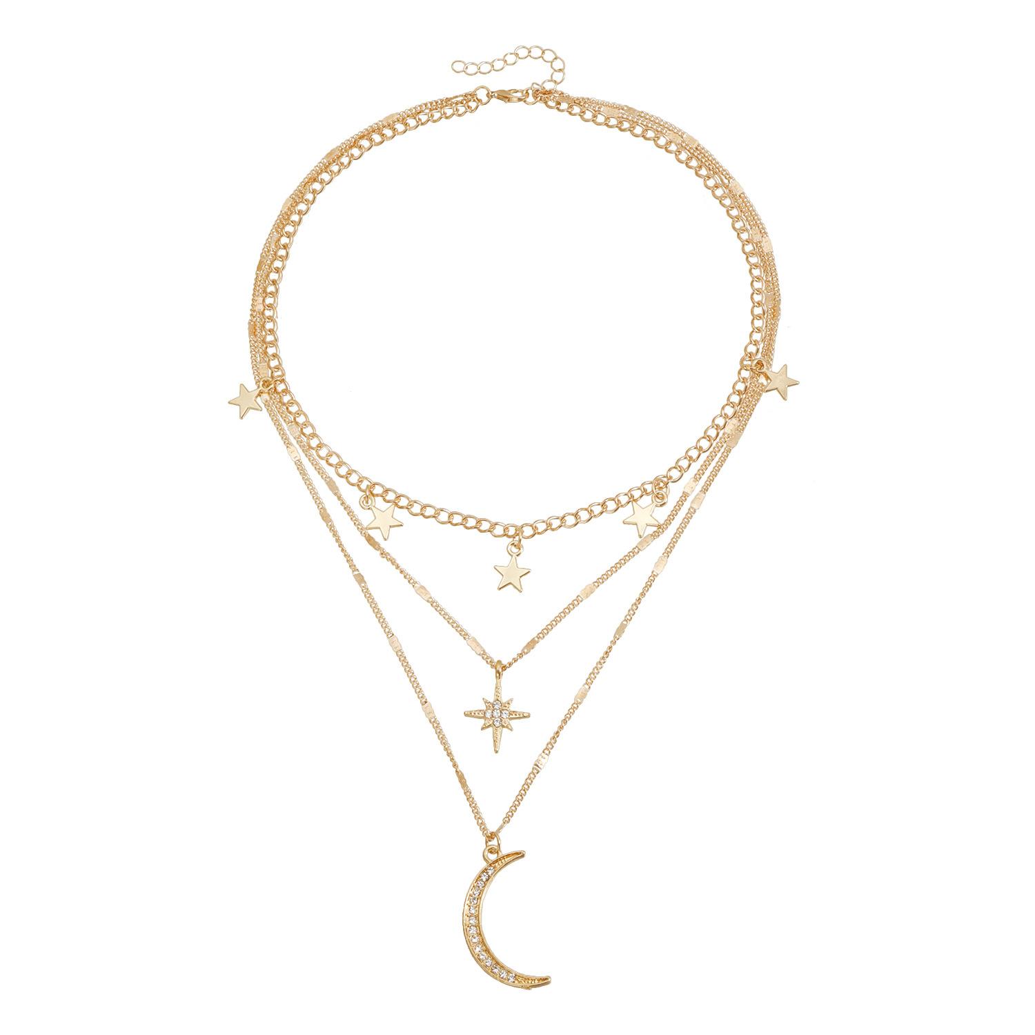 European and American jewelry exquisite diamond-encrusted moon star mango star element necklace women s light luxury retro personalized золотой