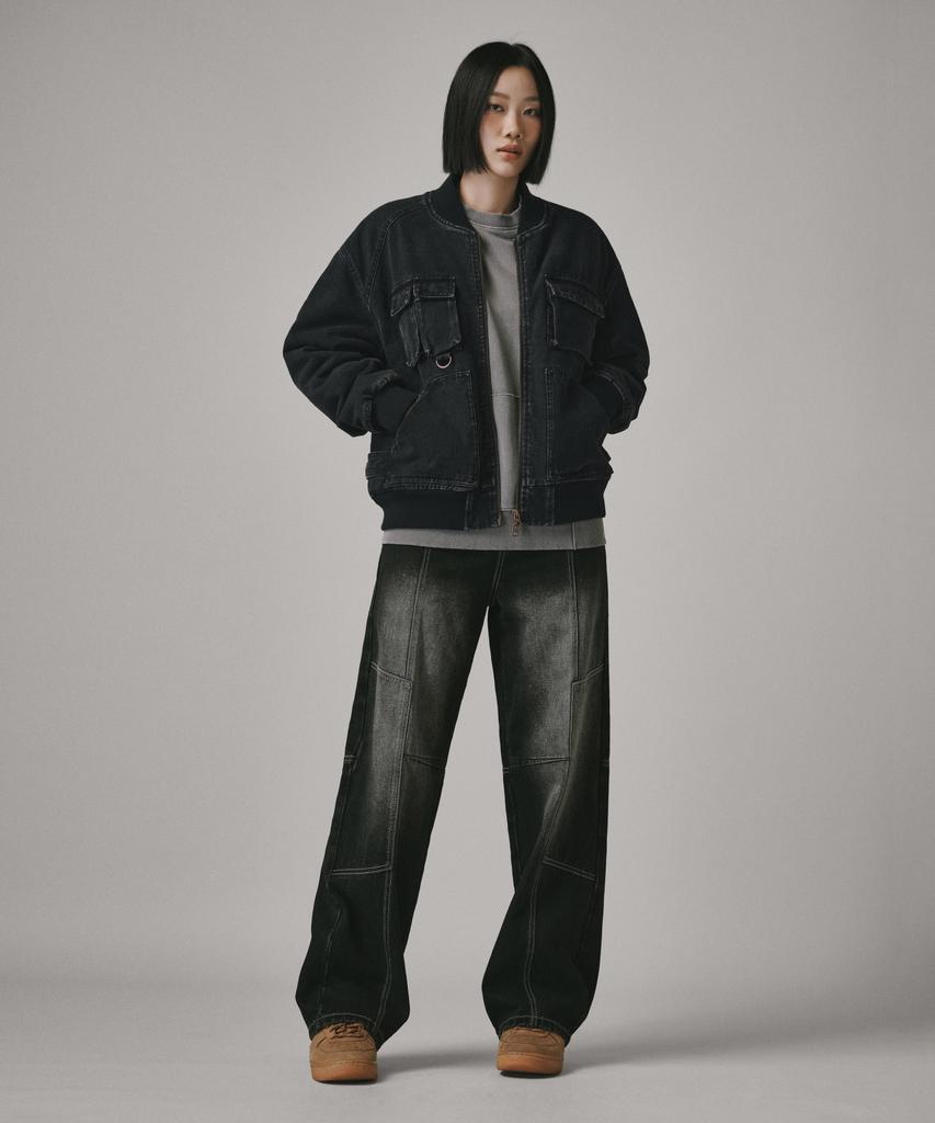 Verdnt Boa Fleece Denim Bomber Jacket [Black]
