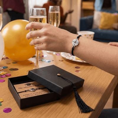 The Adventure Begins Graduation Compass Bracelet Hand Woven Doctoral Cap Gift Box Friendship String Bracelet Adjustable