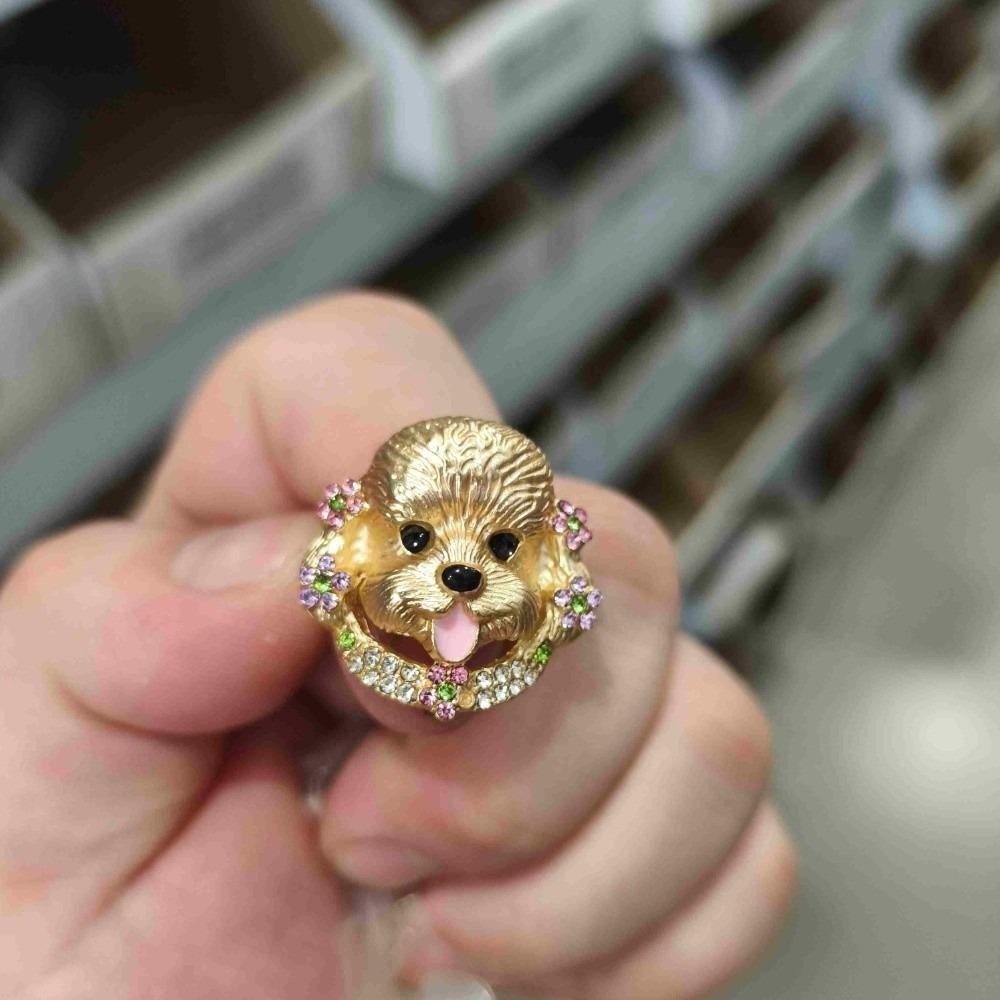 Rhinestone Dog Head Ring Kitten Animal Ring Personality Irregular Opening Ring for Cat Dog Lovers