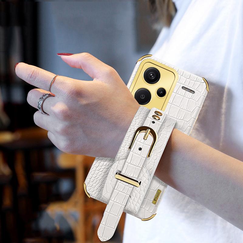 Pro Xiaomi Redmi Note 13 Pro+ 5G Pouzdro Krokodýlí textura Náramek Galvanické pokovení Kryt telefonu