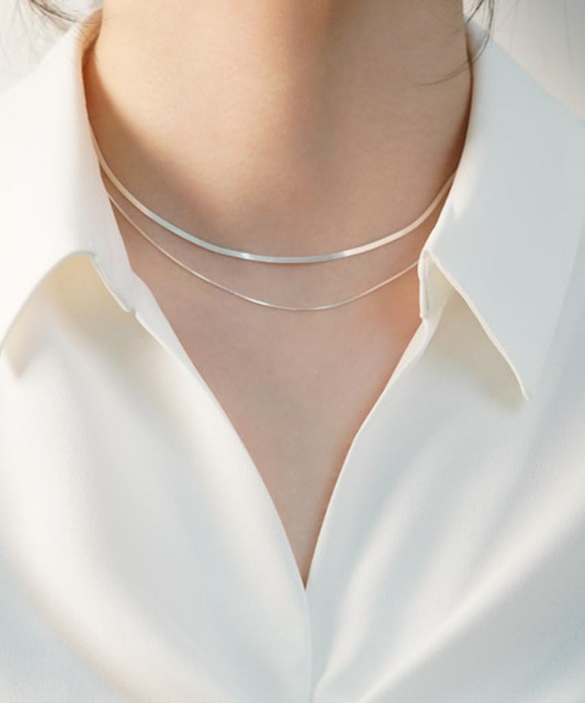 Alleun Silver 925 Square Snake Chain Layered Silver Chain Necklace