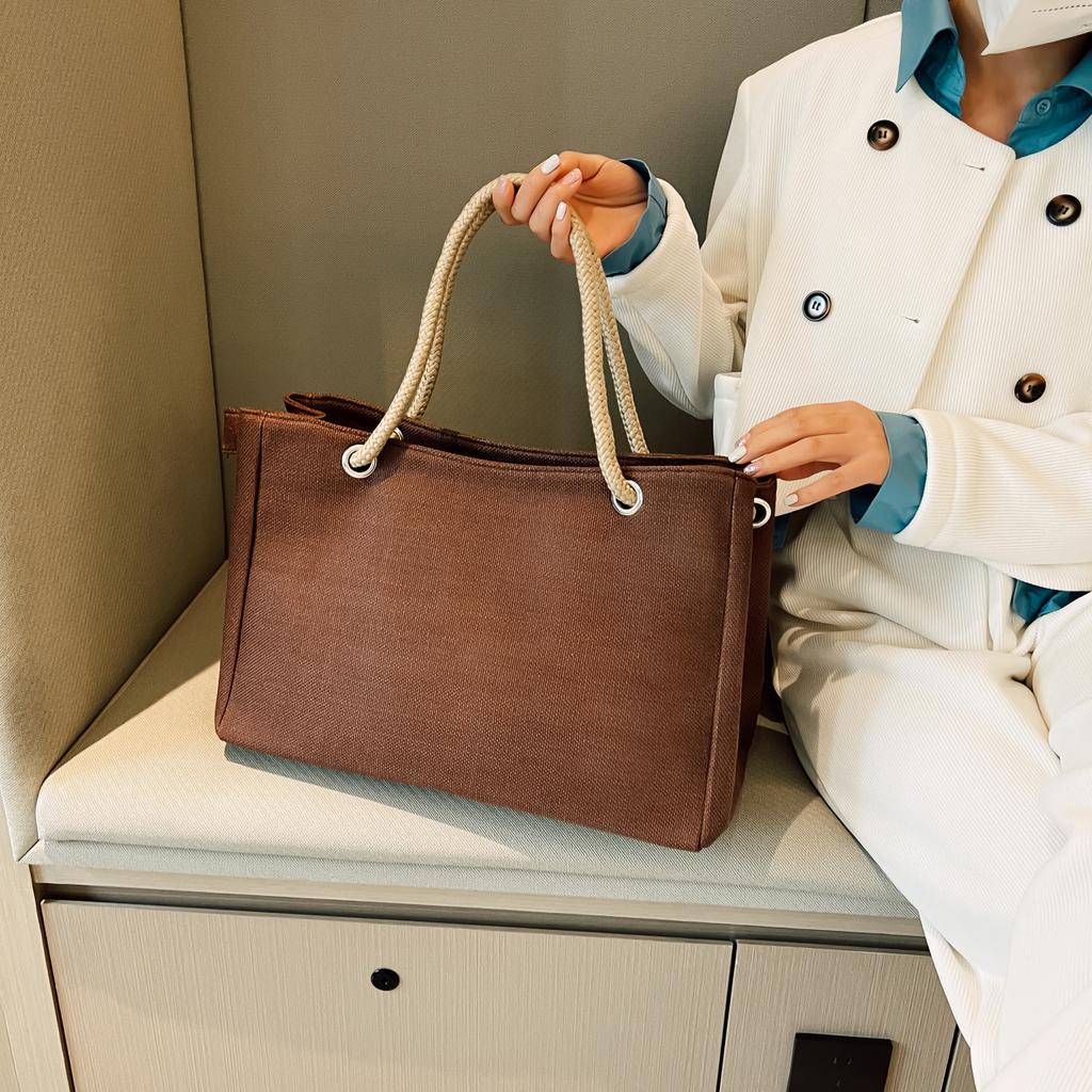 Modische einfarbige gewebte Tragetasche für Damen, Einkaufstasche mit großem Fassungsvermögen, Trendige lässige Schulter-Crossbody-Tasche KTB