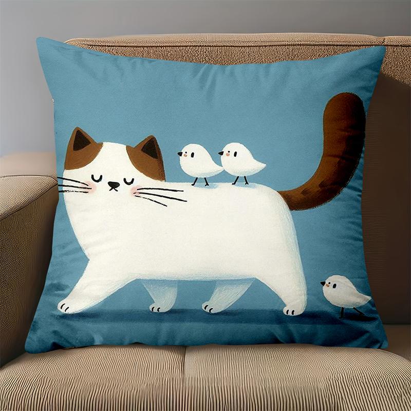 1 Pieces Cute Cat With Birds Pillow For Home Decor Polyester Pillowcase, Sofa Decorative Cushion Cov Headboard Pillow