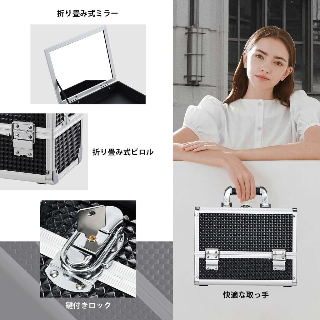 Joligrace Makeup Large Professional Cosmetic Storage Makeup Box with Cosmetic Makeup Nail Cosmetic Lockable Box, Capacity, Grade, Box, Mirror, 3-Tier