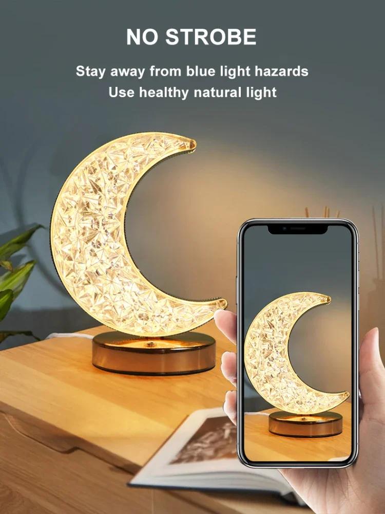Schlafzimmer Kristall Touch Dimmbar Nachtlicht Mädchenzimmer Deko Zuhause Ästhetik USB Nachttisch LED Ambiente Tischlampe 3D Mond Lampe