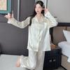 High-End Jacquard Lotus Leaf Edge Design Ice Silk Pajamas Women'S Long-Sleeved Loungewear Two-Piece Set