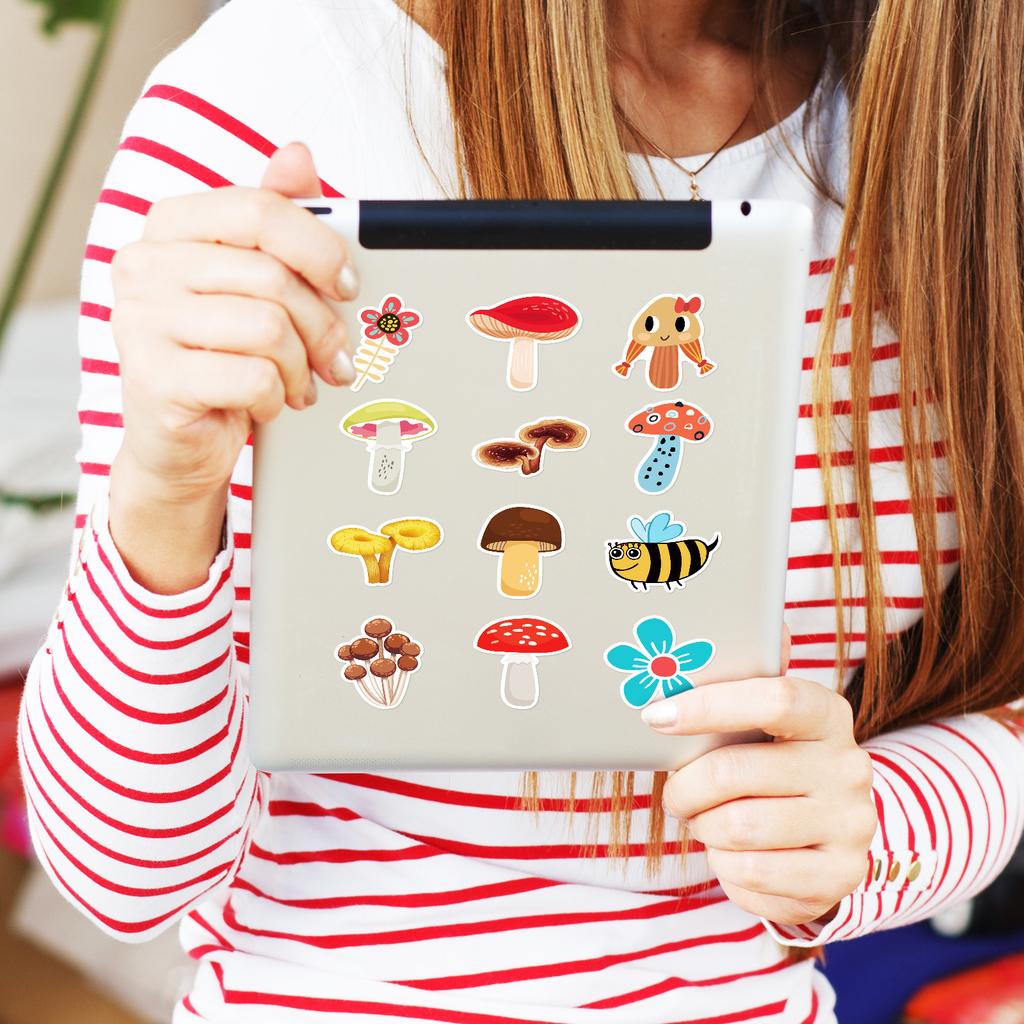 50PCS Mushroom Waterproof Stickers, Cute Decorative Decals for Laptop, Fridge & Notebook