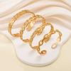Stainless Steel Gold Color Geometric Cuff Bracelet Women Flower Leaves Sun Adjustable Open Bangle Waterproof Zircon Wholesale