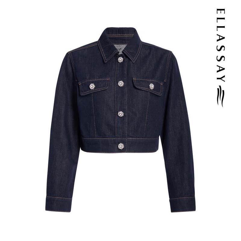 ELLASSAY Women's Floral Embroidered Denim Jacket