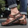 Men Sandals Black Leather Gladiator Sandals Outdoor Summer Roman Sandals for Men Beach Shoes Plus Size