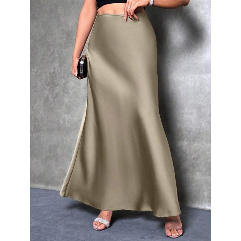 Fashion Elegant Loose Women Satin Skirts Spring and Summer New Simple Casual Office A-line Long Skirts Office Solid Color Women's Clothing