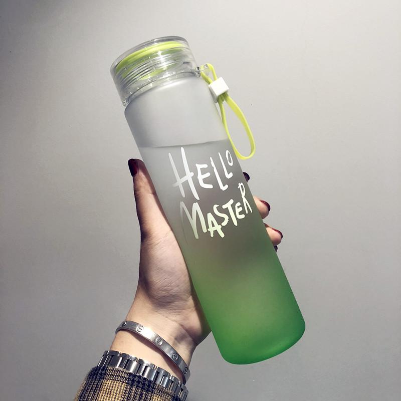 500ml Gradient Color Water Bottle Portable Frosted Colorful Drinking Bottles with Rope Transparent Sports Cup for Outdoor School