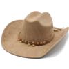 Ethnic style beaded big-brimmed cowboy hat, hot-selling retro suede top hat, big one-word jazz hat