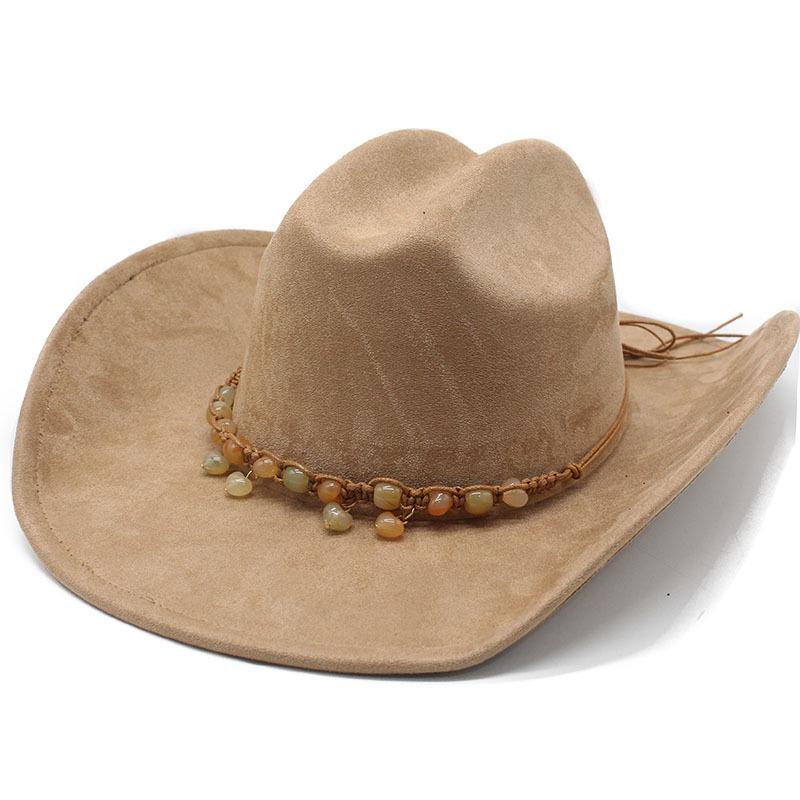 Ethnic style beaded big-brimmed cowboy hat, hot-selling retro suede top hat, big one-word jazz hat