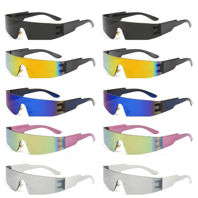 

10 ШТ. Бескаркасные очки-обертыши для женщин, панк-стиль, футуристический оттенок, Y2K, плоский верх, радужные модные очки для мужчин