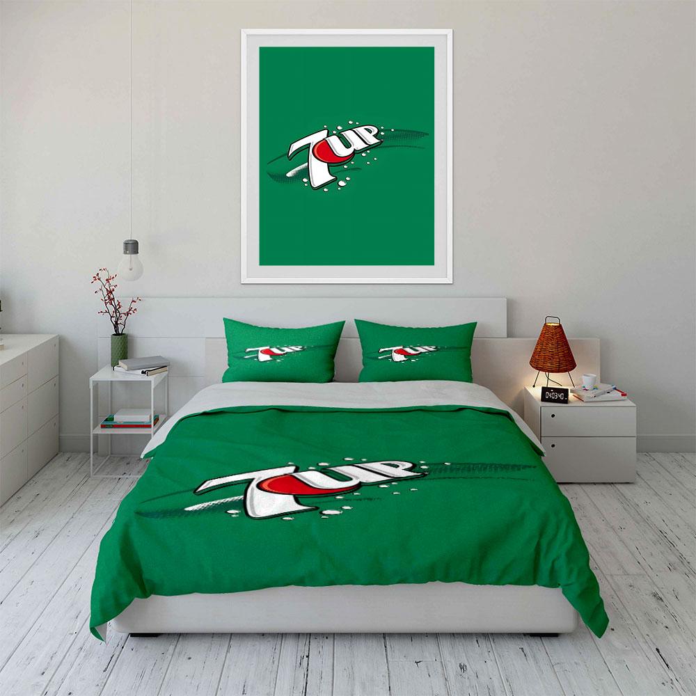Green 7UP Logo Design Bedding Set Print Bedding Set Duvet Cover Pillowcases (1* Duvet Cover 2* Pillowcases Do Not Include Comforter)