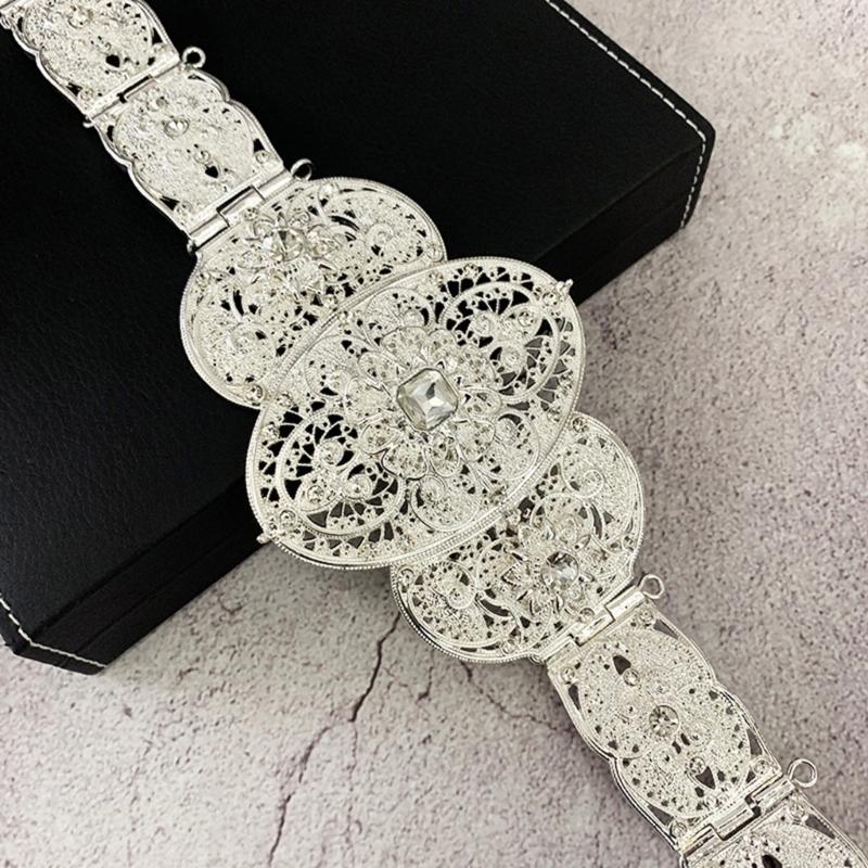 Russian Caucasus Crystal Belt Hollowed Flower Chain Belt for Formal Dress Eye Catching Shimmering Long Robe Wedding Belt