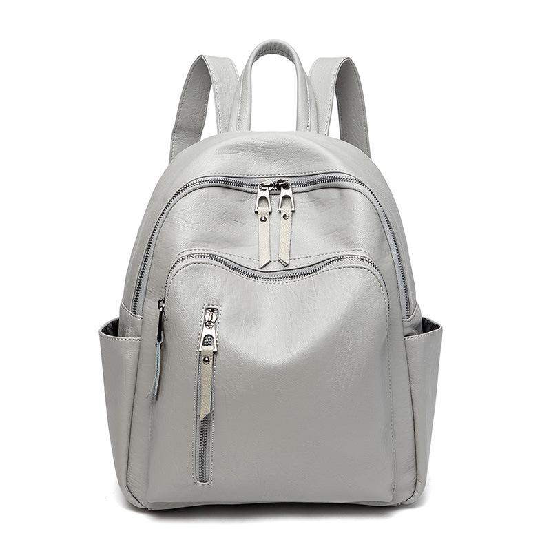 

2025 summer new backpack women s super fire fashion backpack Korean version of leisure travel soft leather large-capacity travel bag сірий колір